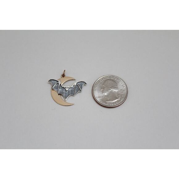 Sterling Silver Layered Bat with Bronze Crescent Moon Charm - Picture 4 of 4